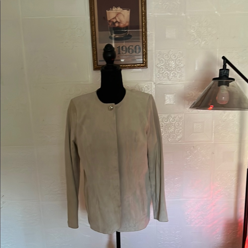 Dennis Basso Cream Leather Jacket